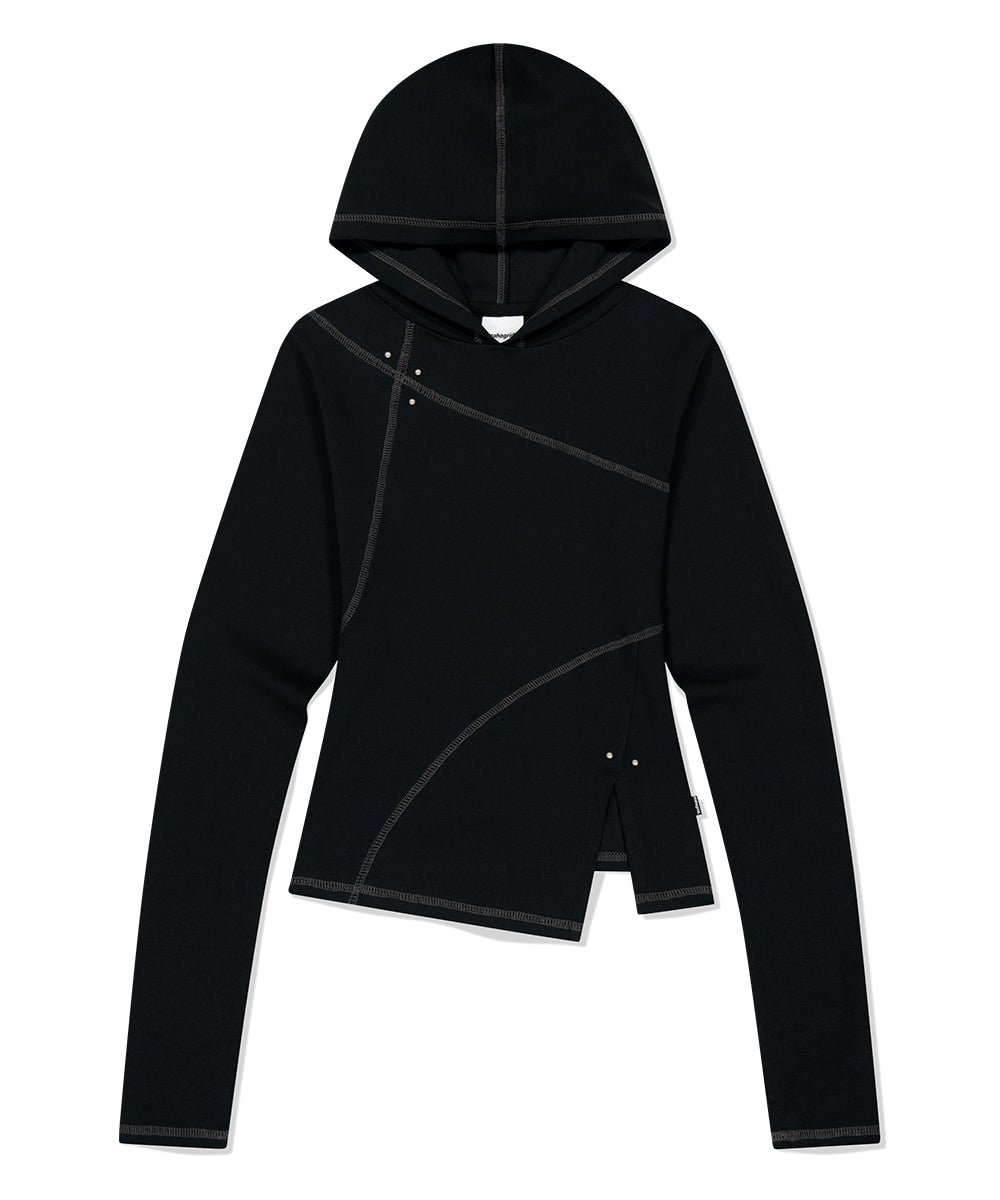 MAHAGRID CURVED SLIM HOODIE [BLACK]