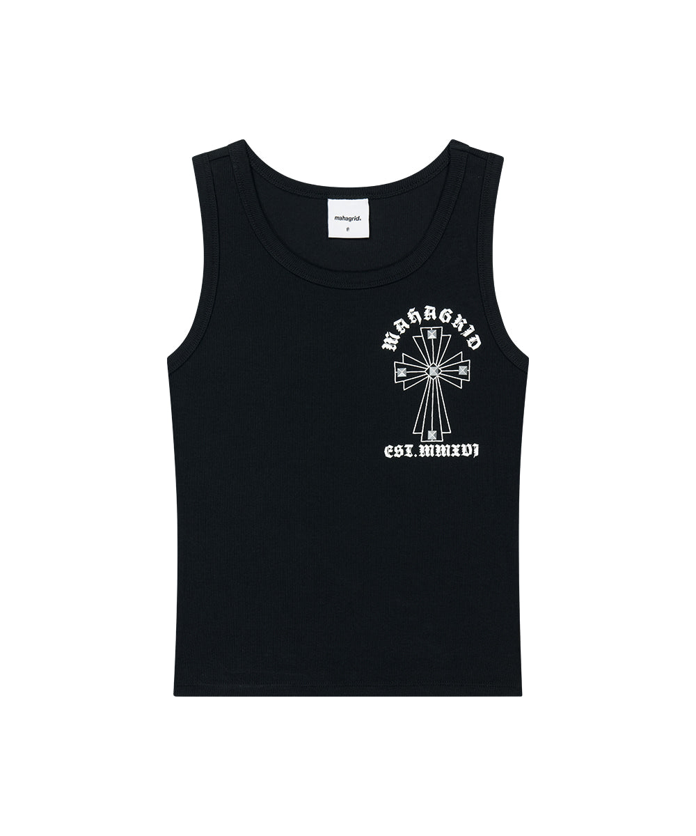 MAHAGRID CROSS STUD TANK TOP [BLACK]