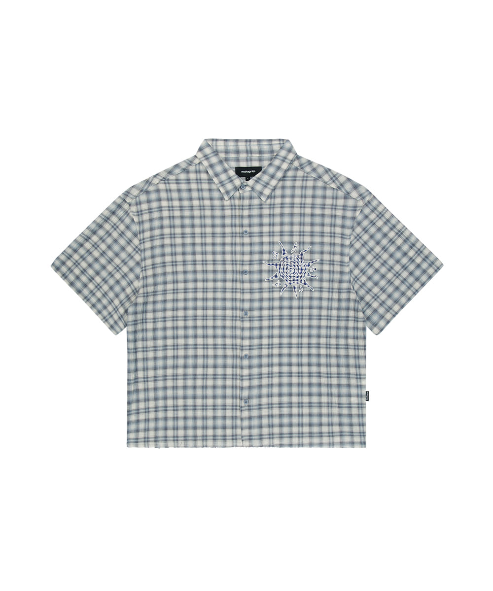 MAHAGRID CHECK APPLIQUE HALF SHIRT [BLUE]