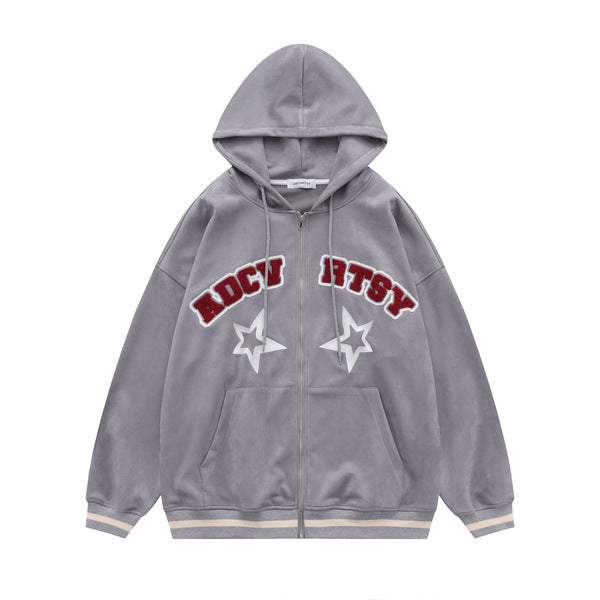 Gababa Oversized Hoodie Zip-up with Baseball Jacket Details G74934 (Plus Size S~XL)