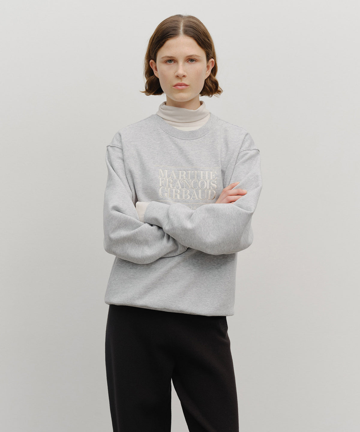 MARITHE CLASSIC LOGO EMBROIDERY SWEATSHIRT (BRUSHED) heather gray