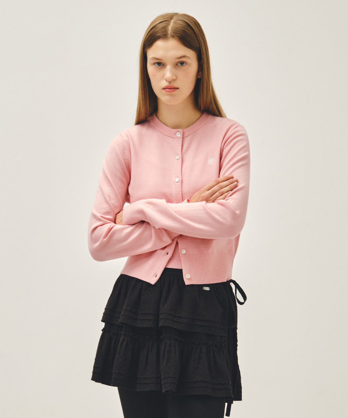 MARITHE W BASIC KNIT CARDIGAN SETUP coral pink