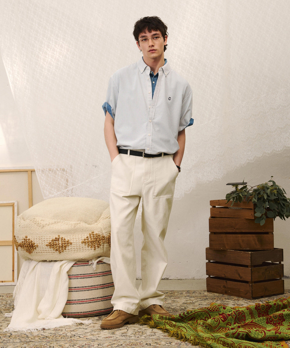 Covernat [Worn by Sub] Wide Back Satin Fatigue Pants Ivory