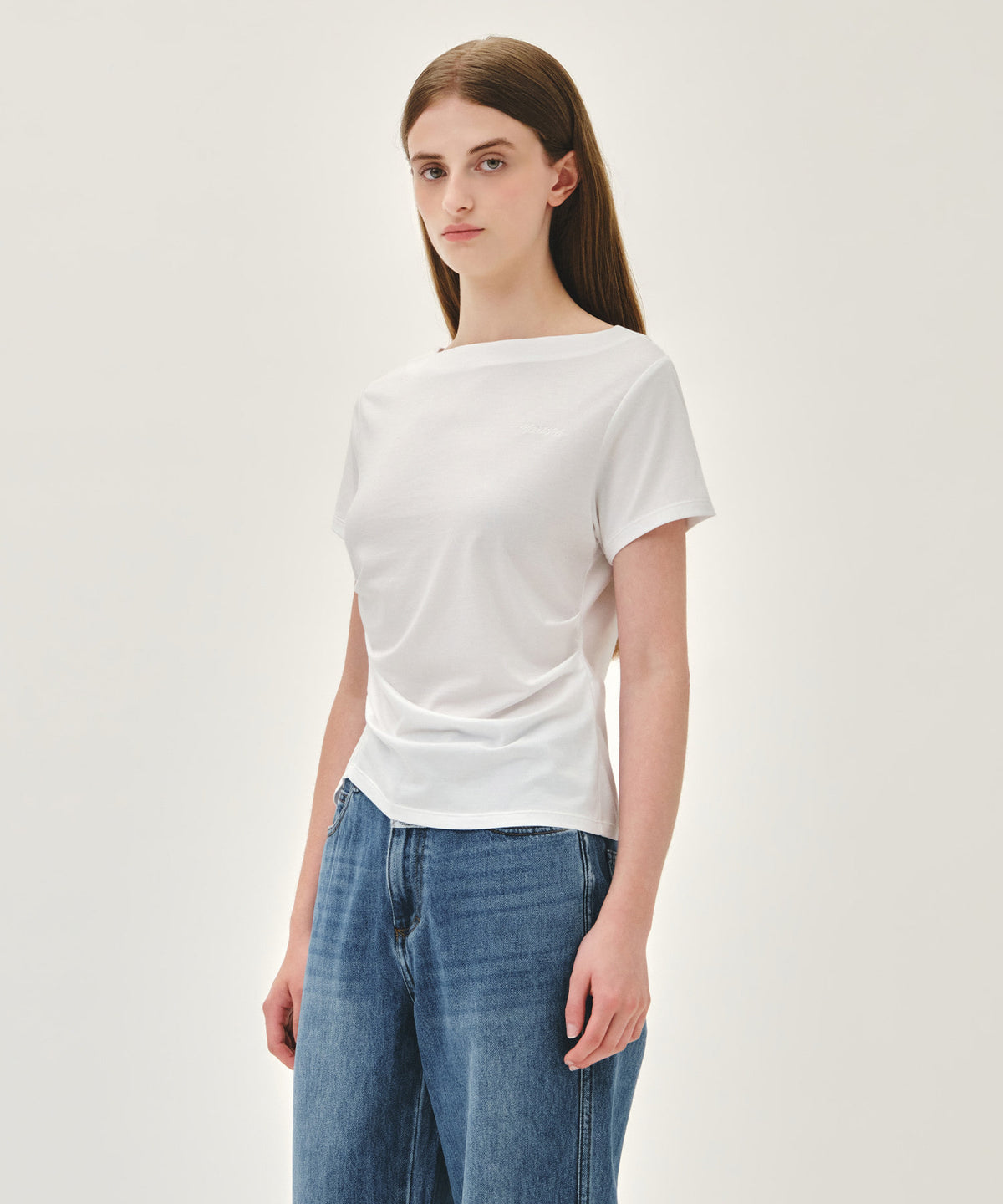 MARITHE WAIST SHIRRING TEE white