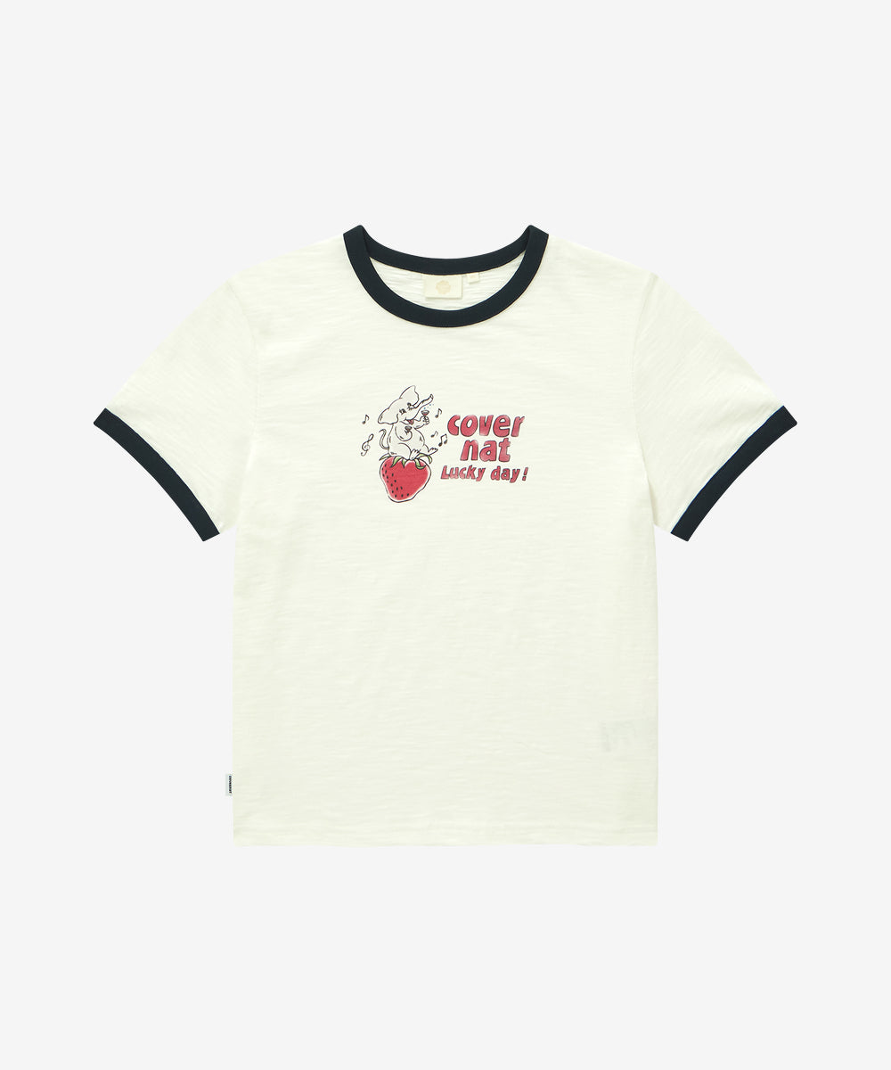 Covernat Women's Elephant Graphic Ringer T-Shirt Off White