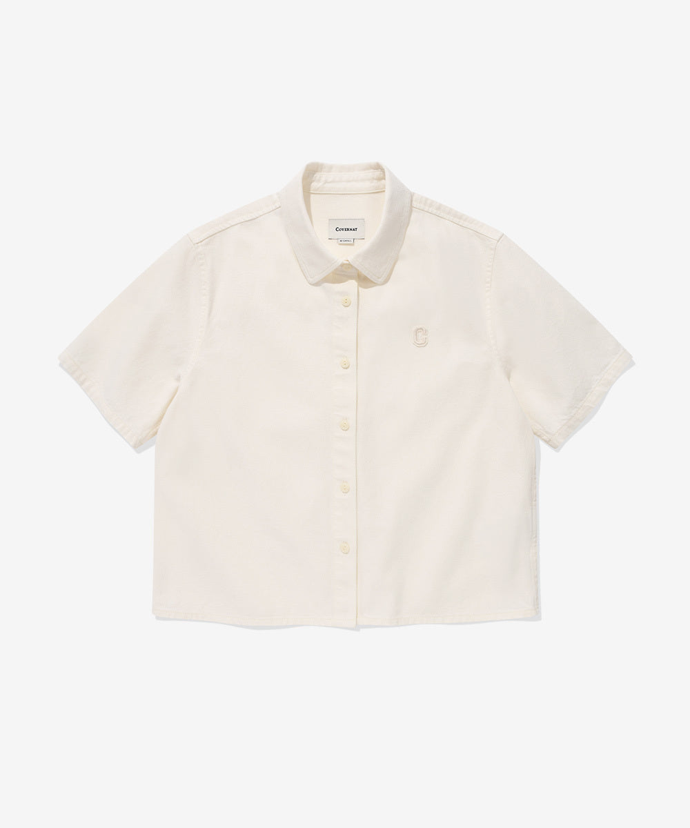 Covernat [Worn by Yunji Choi] Women's C Logo Denim Half Shirt Ecru