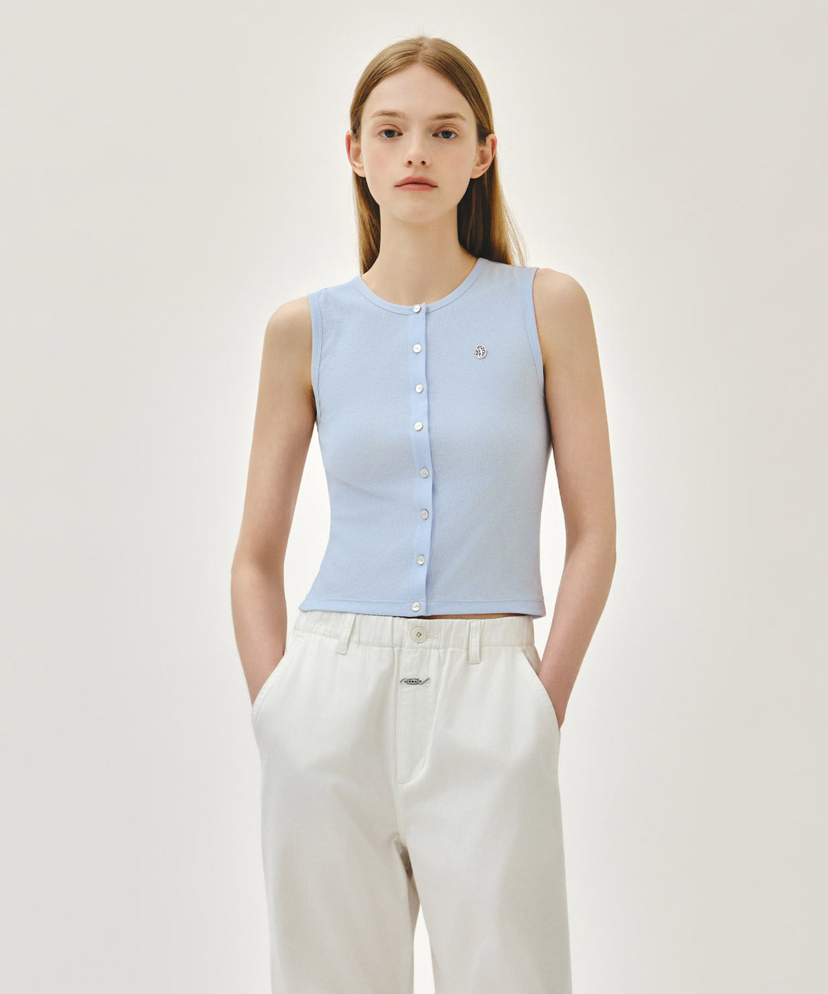 MARITHE W BUTTON UP SLEEVELESS light blue