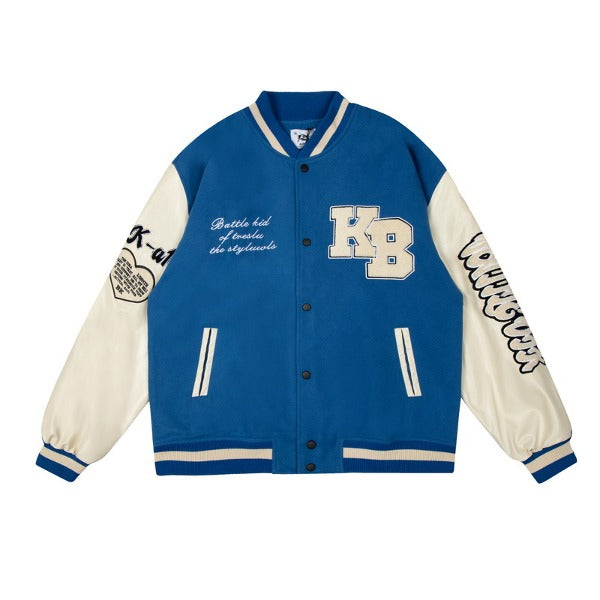 Gababa Unisex Big KB Heart Point Oversized Baseball Jacket G77340 (Big Size M~XL)