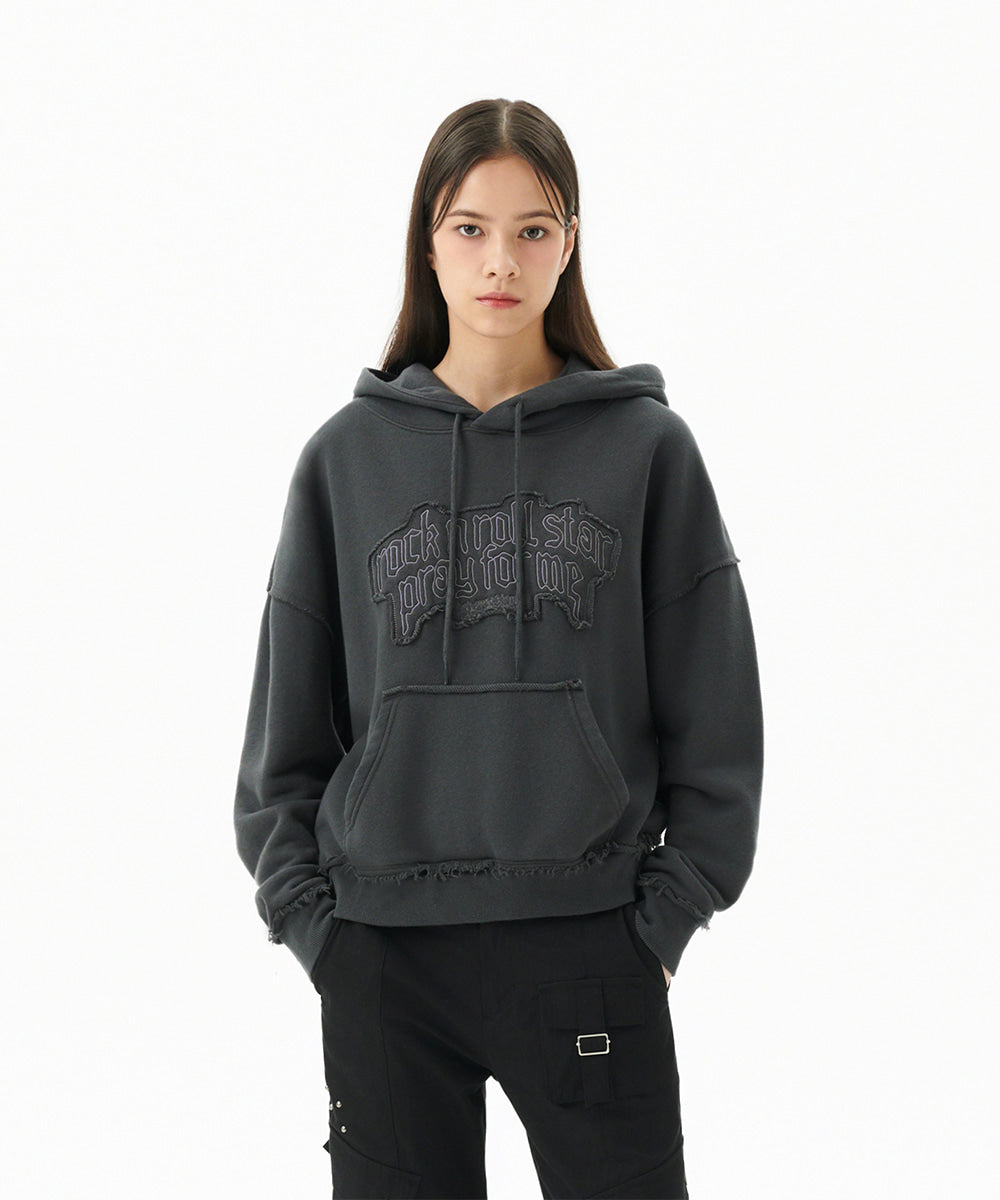 MAHAGRID RAW CUT PRAY CROP HOODIE [CHARCOAL]