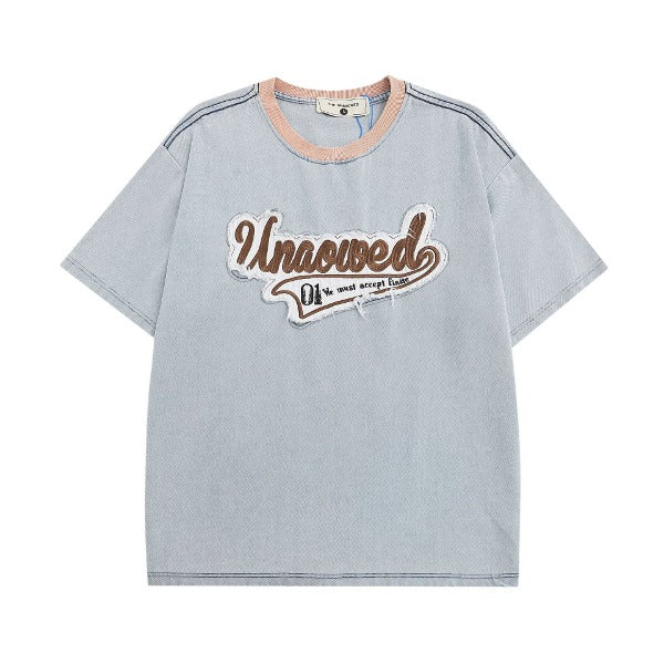 Gababa [High Demand] Unisex Brown Vintage Embroidery Style Oversfit Short-Sleeve T-shirt G77232 (Plus Size M~2XL)