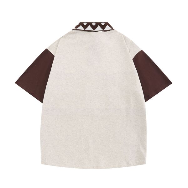 Gababa Unisex Double Line Lettering Oversized Collar Short Sleeve T-shirt G77107 (Plus Size M~XL)