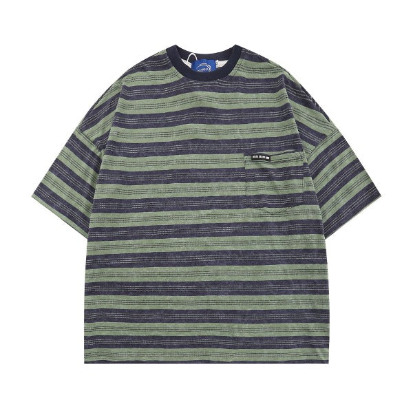 Gababa Unisex Stripe Round Neck Oversized Short Sleeved T-shirt G76822 (Plus Size M~XL)