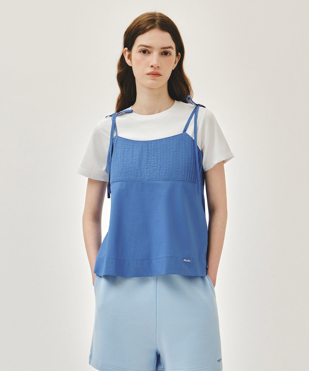 MARITHE W PINTUCK CAMISOLE BLOUSE blue