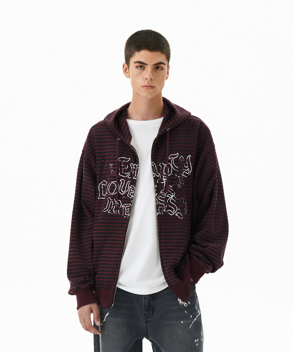 MAHAGRID EMPTY STRIPE ZIP UP HOODIE[BURGUNDY]