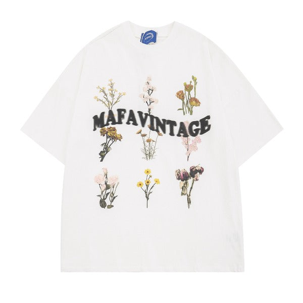 Gababa Unisex Flower Embroidered Oversized Short-Sleeve T-Shirt G76827 (Plus Size M~XL)