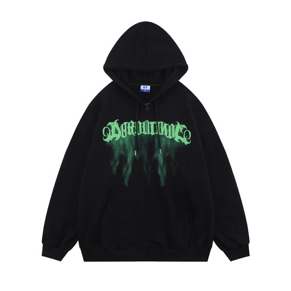 Gababa (Special offer) Unisex Bleeding Lettering Overfit Hoodie Zip-up G77259