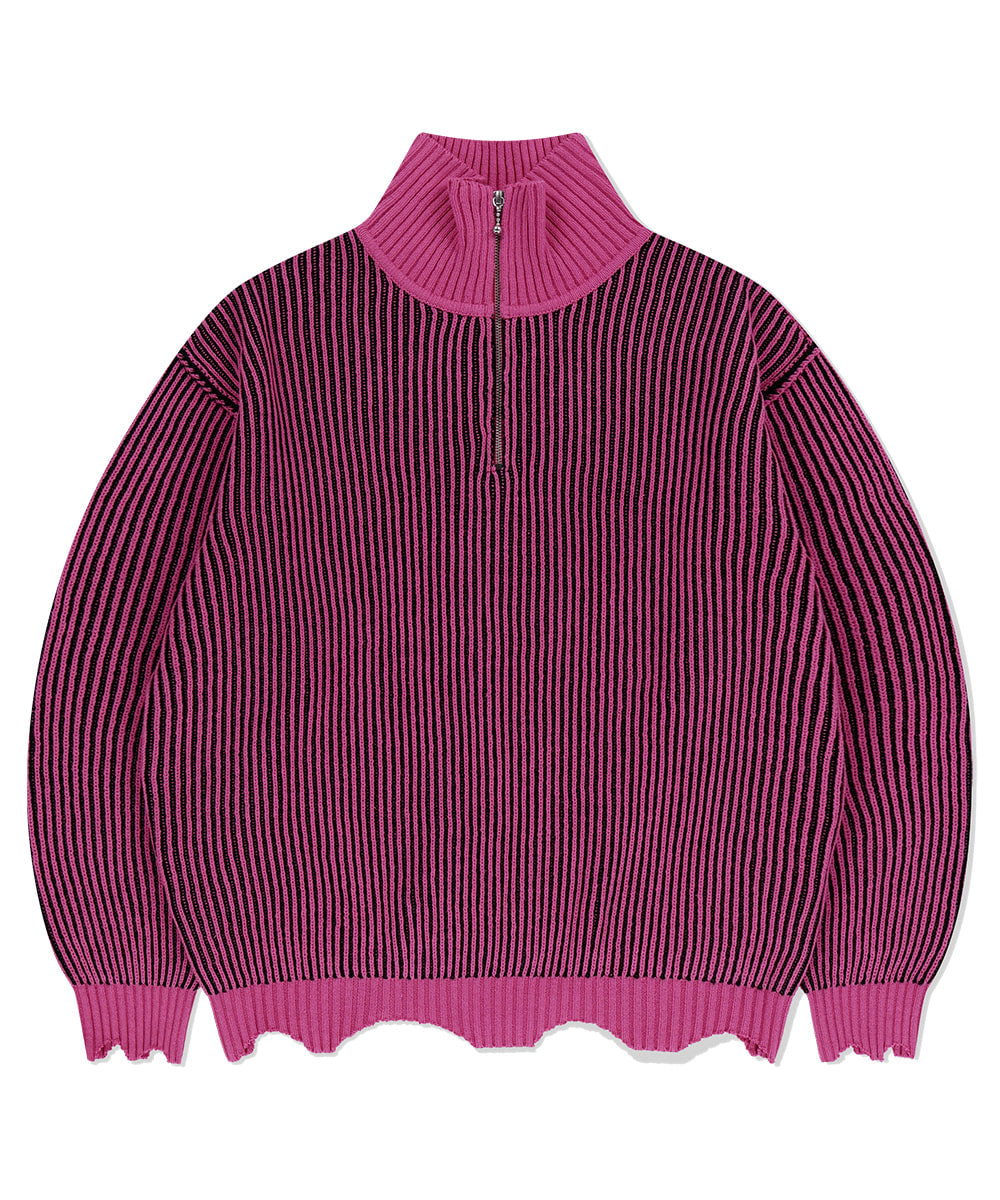 MAHAGRID CUTTING CONTRAST HALF ZIP-UP KNIT [PINK]