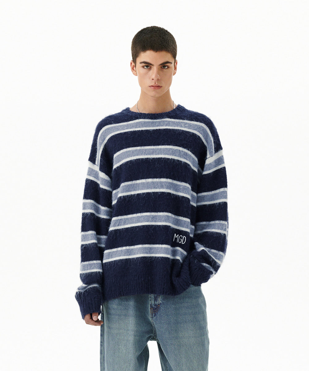 MAHAGRID HAIRY STRIPE KNIT SWEATER [NAVY]