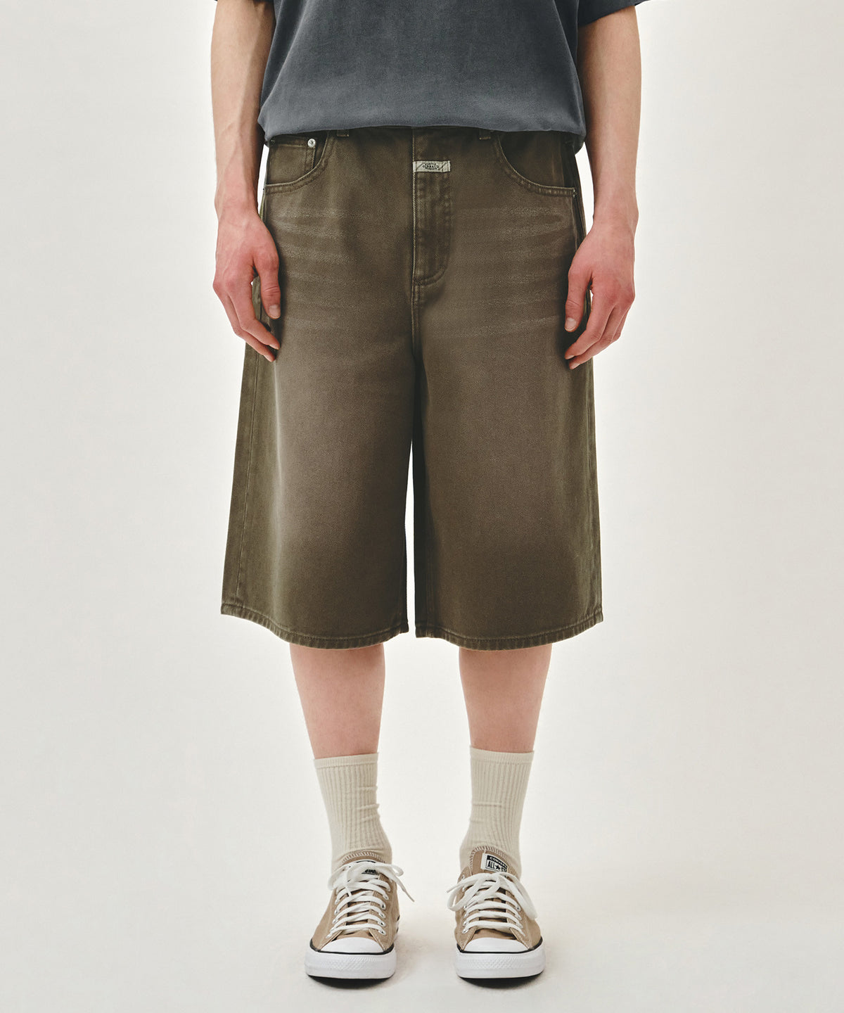 MARITHE M BERMUDA DENIM PANTS brown
