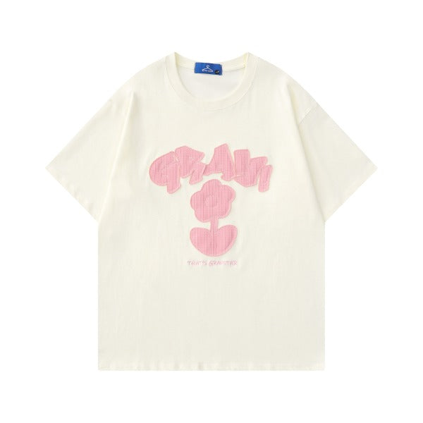 Gababa Unisex Stitch Flower Point Oversized Short-Sleeve T-shirt G77063 (Plus Size S~XL)
