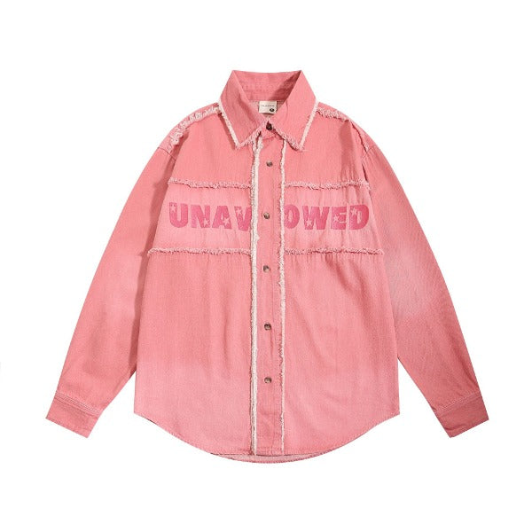 Gababa Gradation Overfit Denim Long-Sleeve Shirt with Distressed Finish Details G74902