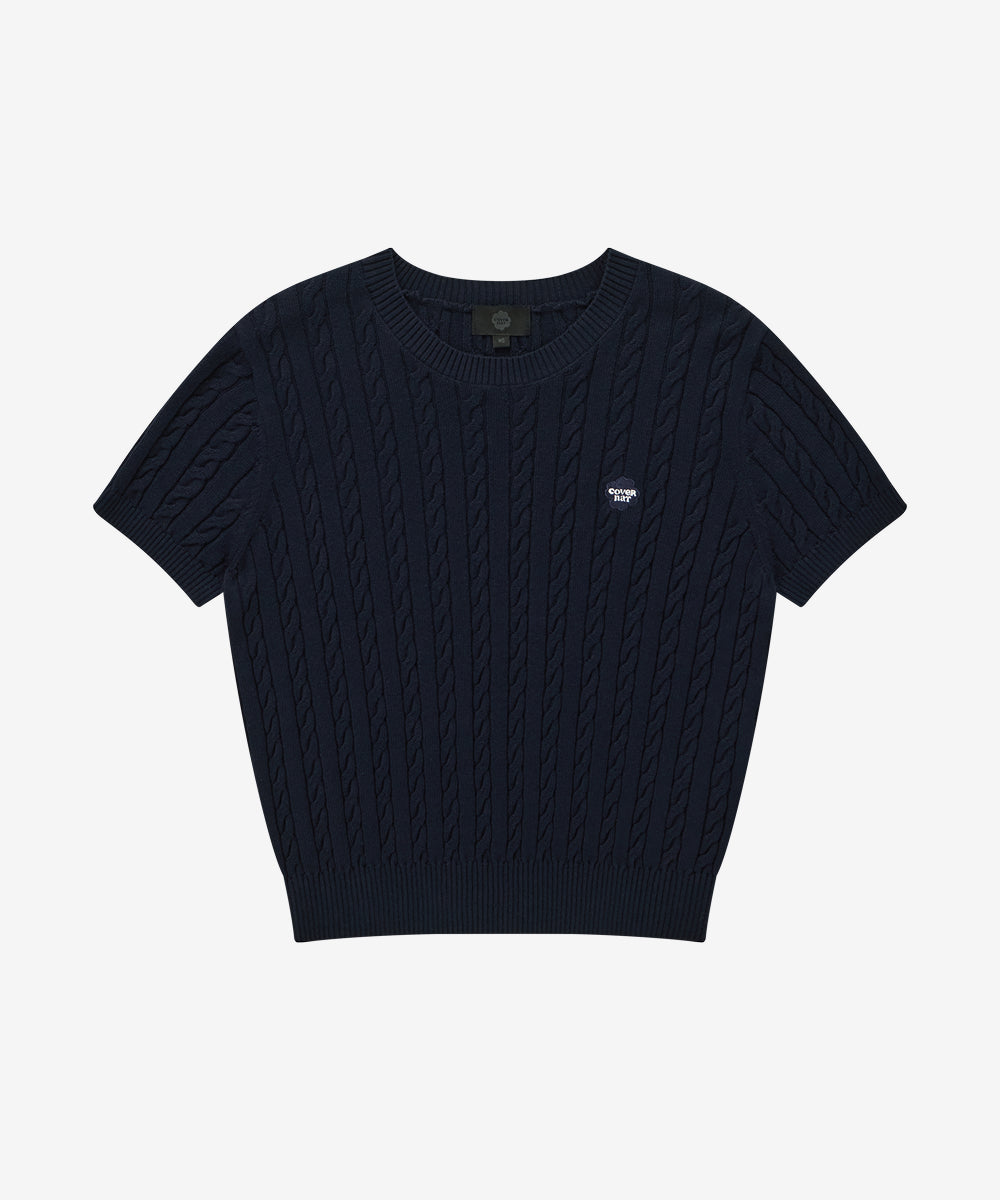 Covernat [Worn by Yunji Choi] Women's Cloverheart Cable Half Knit Navy