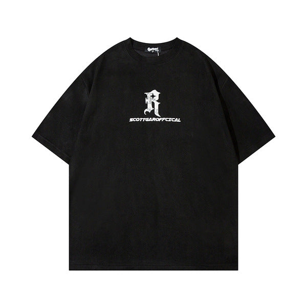 Gababa Unisex Simple R Lettering Short Sleeve T-shirt G77165