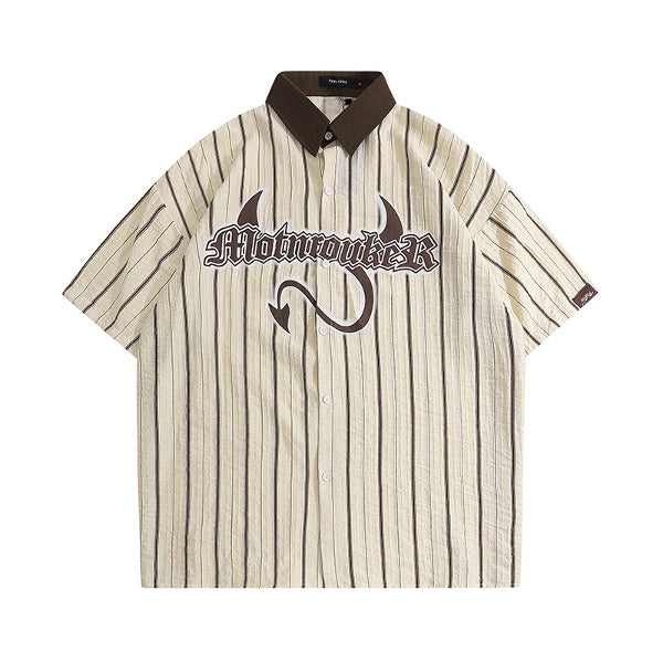 Gababa Unisex Devil Lettering Stripe Collar Short-Sleeve Shirt G77152