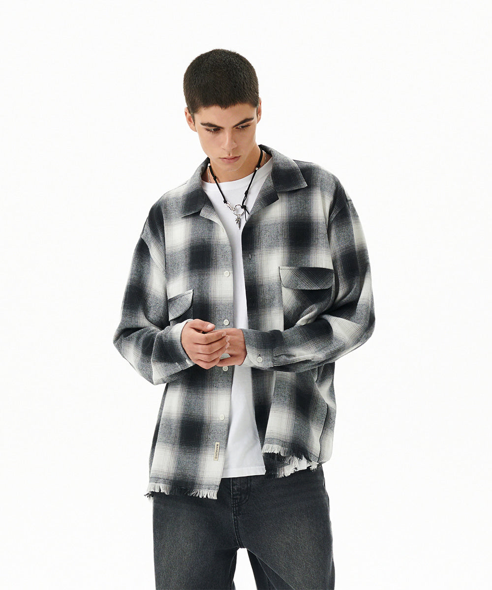 MAHAGRID CUT OFF FLANNEL CHECK SHIRT[BLACK]