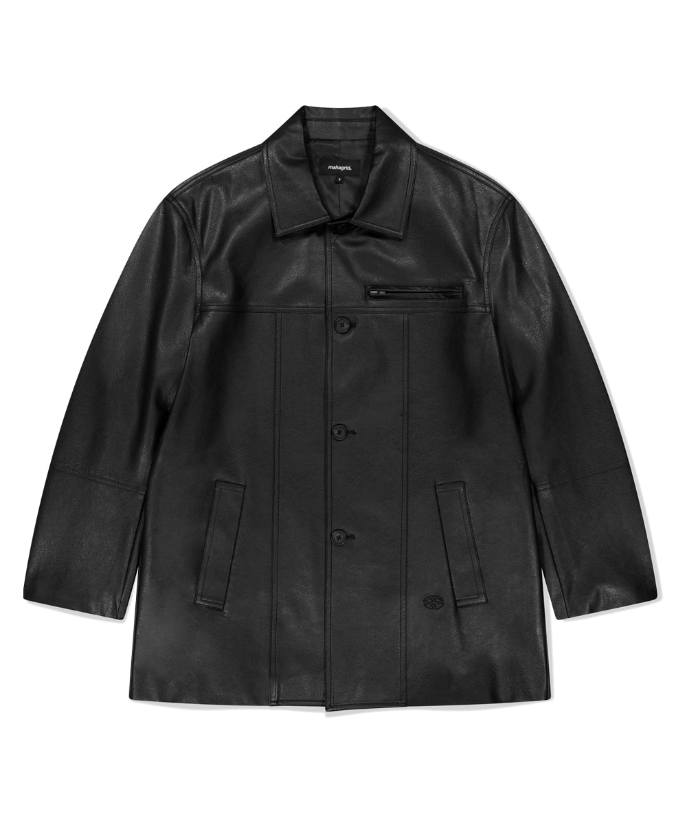 MAHAGRID FAUX LEATHER CARCOAT [BLACK]
