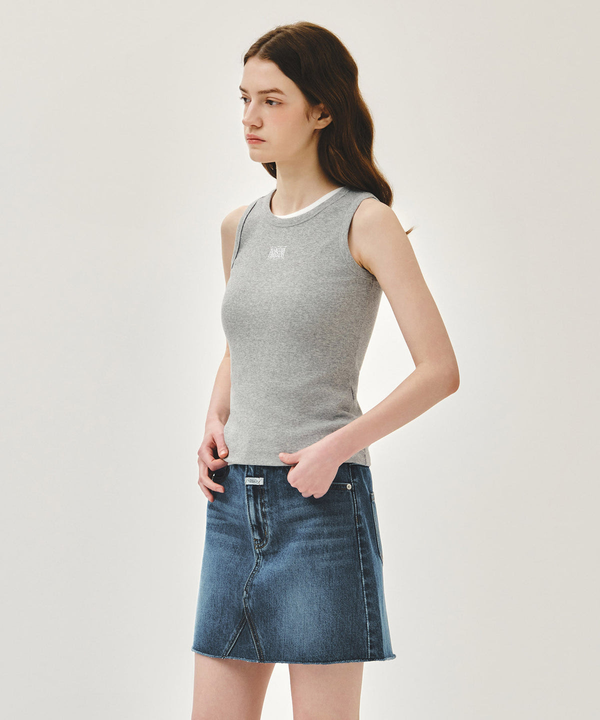 MARITHE W RIBBON CLASSIC LOGO SLEEVELESS heather gray