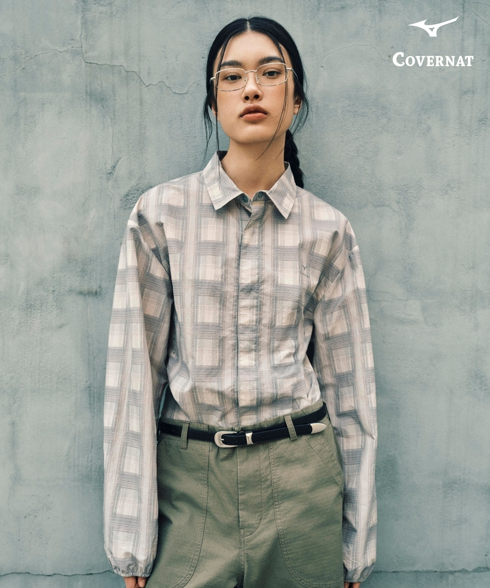 Covernat X Mizuno Check Pattern Nylon Shirt Vintage Green