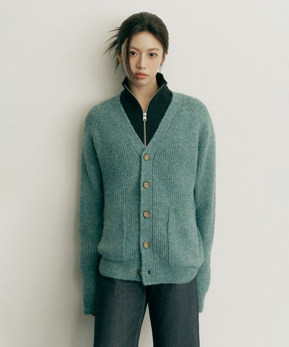 MARITHE HAIRY OVERFIT V NECK CARDIGAN mint