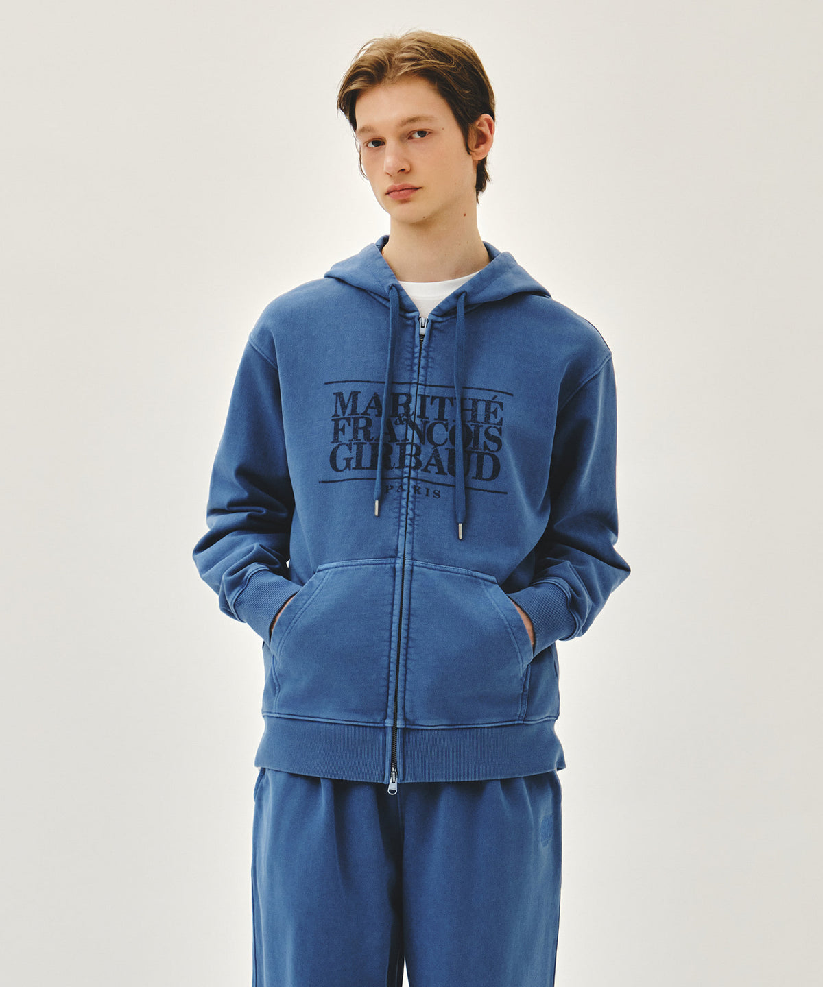MARITHE CLASSIC LOGO DYEING HOODIE ZIPUP blue