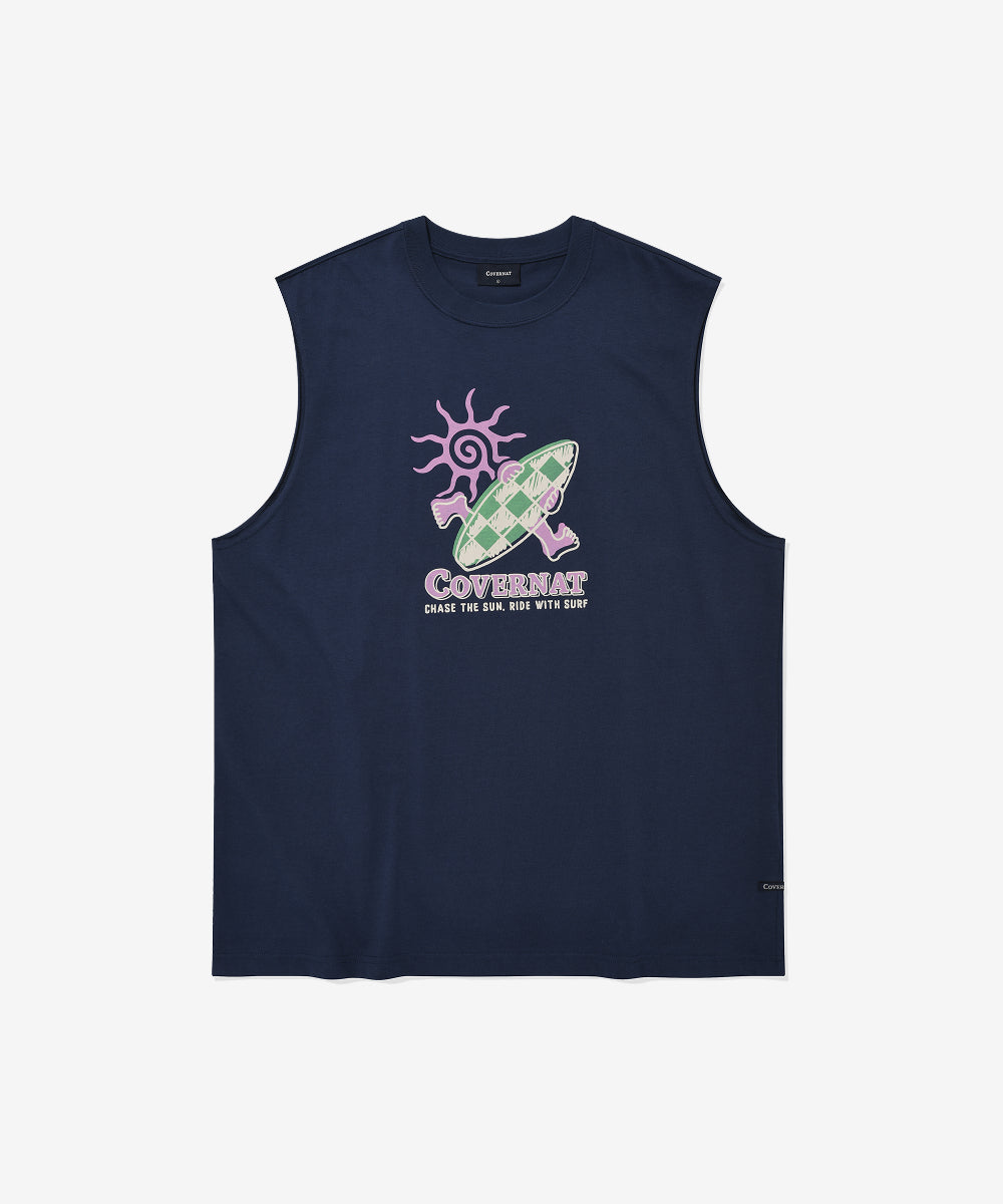 Covernat Checkerboard Graphic Sleeveless Navy