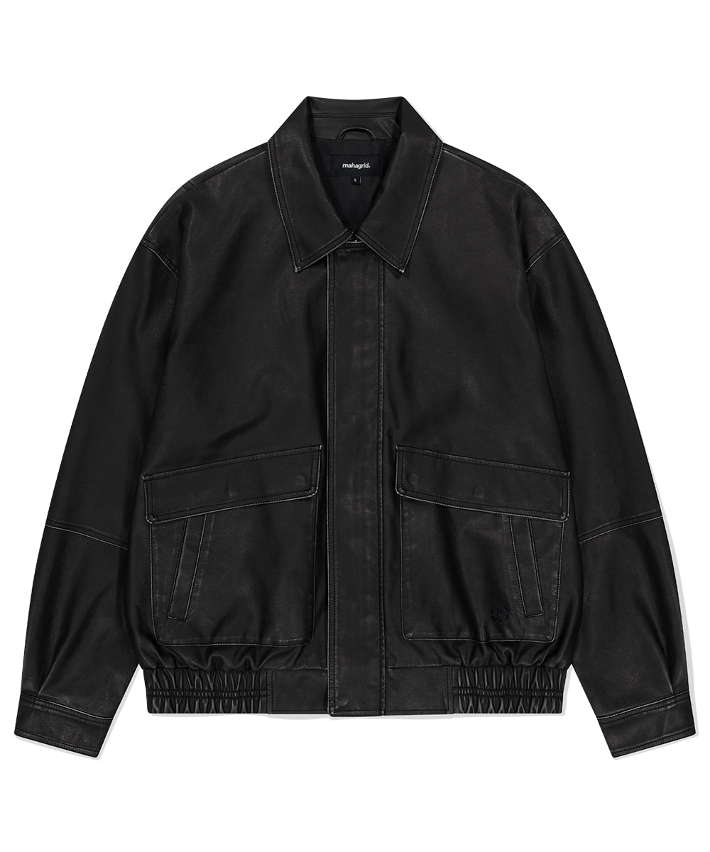 MAHAGRID WASHED FAUX LEATHER BLOUSON [BLACK]