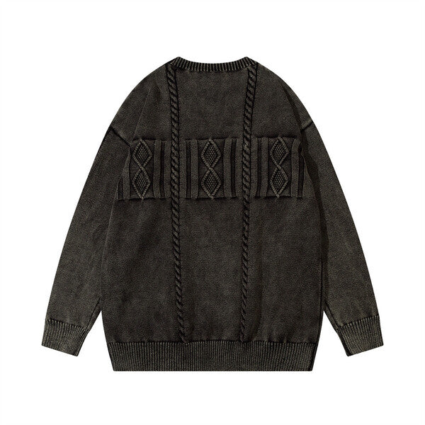 Gababa Unisex Cross Pendant Hip Hip Round Neck Oversized Long Sleeve Knit G78219 (Plus Size S ~ XL)