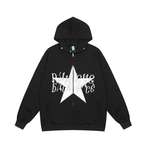 Gababa Unisex Oversized Hoodie Zip with Large Star Graphic G77824 (Plus Size M~XL)