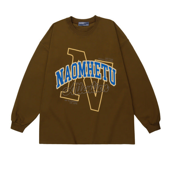 Gababa Unisex Lettering N Oversized Long-Sleeve T-Shirt G77413 (Big Size S~XL)