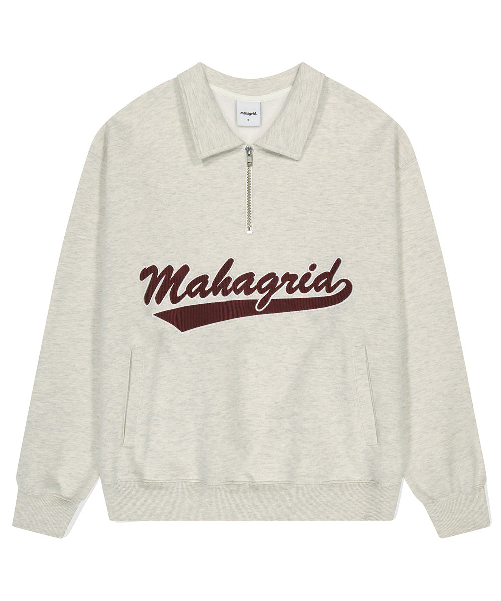 MAHAGRID SCRIPT LOGO HALF ZIP SWEATSHIRT[OATMEAL]