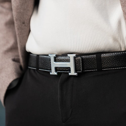 Bagstay B121BT Men's Cowhide Leather Textured H-Buckle Belt