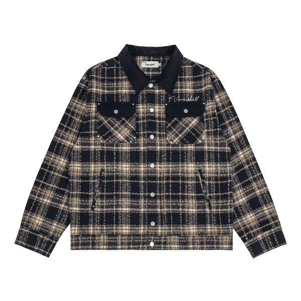 Gababa Unisex Check Pattern Jacket with Pocket and Collar Detail G77893