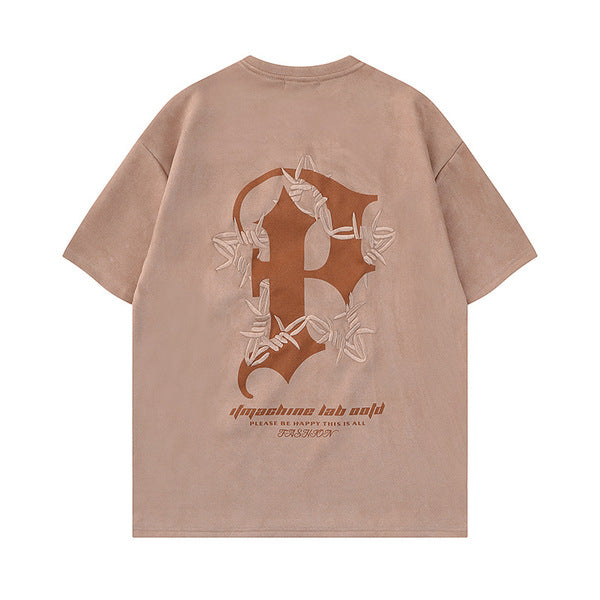 Gababa Unisex Suede Wire Oversized Short-Sleeve T-Shirt G76983 (Plus Size S~XL)