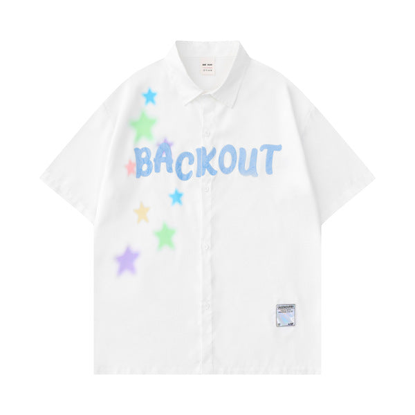 Gababa Unisex Backout Fluorescent Star Embro Oversized Collar Short-Sleeve Shirt G76845