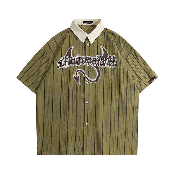 Gababa Unisex Devil Lettering Stripe Collar Short-Sleeve Shirt G77152
