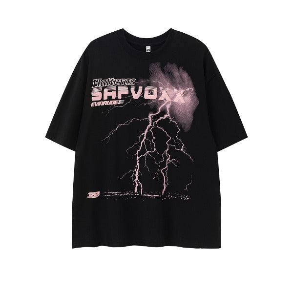 Gababa Unisex Lightning Lettering Oversized ShortSleeve T-shirt G77150 (Plus Size S~XL)