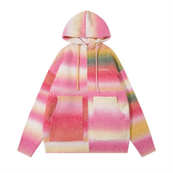 Gababa Unisex casual striped knit hooded sweatshirt G78170