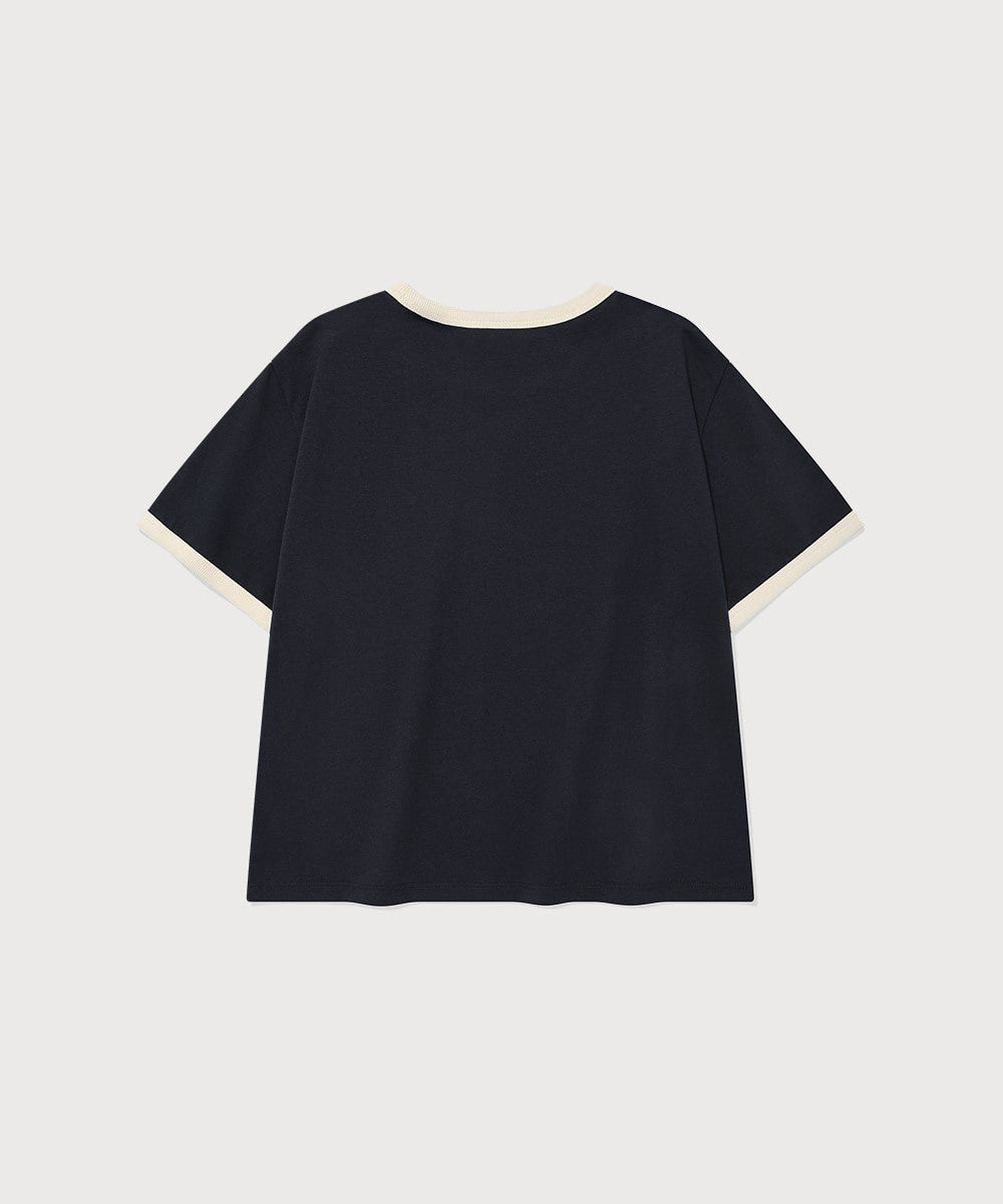 Covernat Women's Summer Graphic Ringer T-shirt Navy