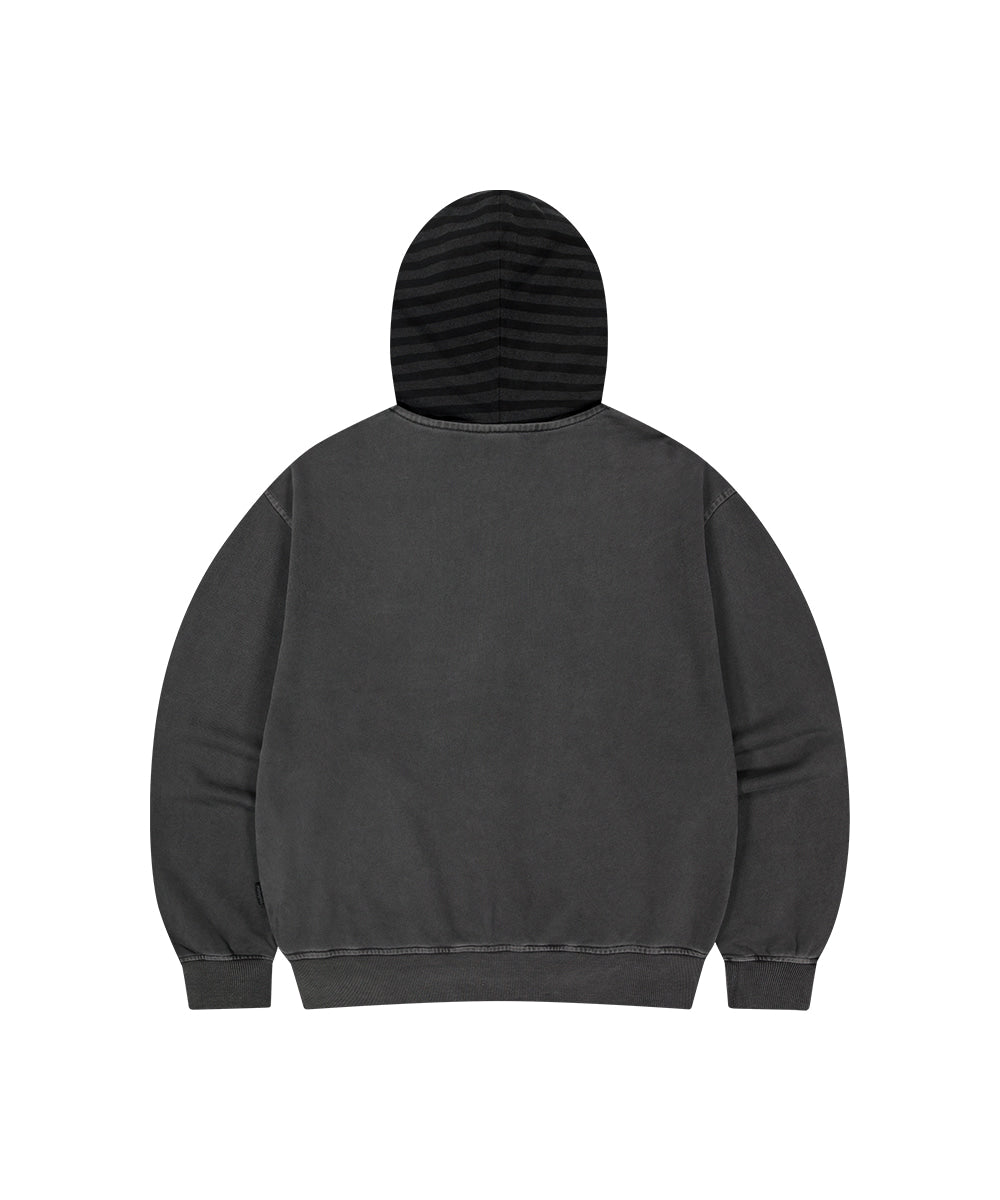 MAHAGRID PIGMENT STRIPE MIXED ZIP UP HOODIE [CHARCOAL]