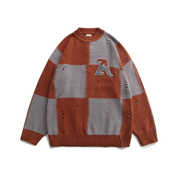 Gababa Unisex Lettering A Check Oversized Long-Sleeve Sweater G77438 (Plus Size M~2XL)